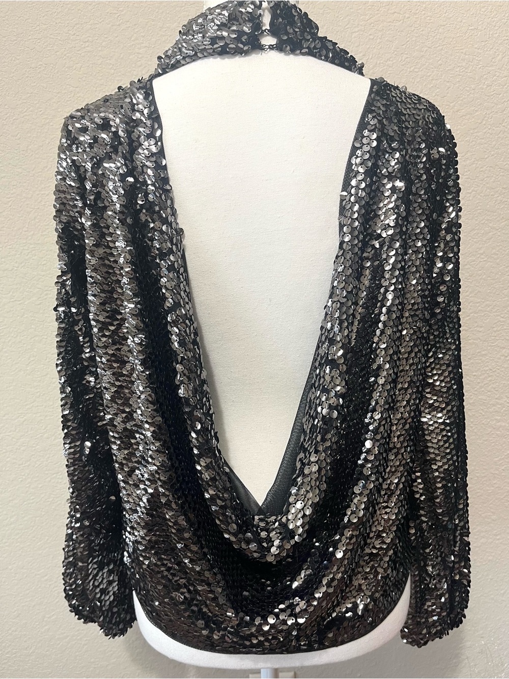 Backless Gunmetal Sequin Top